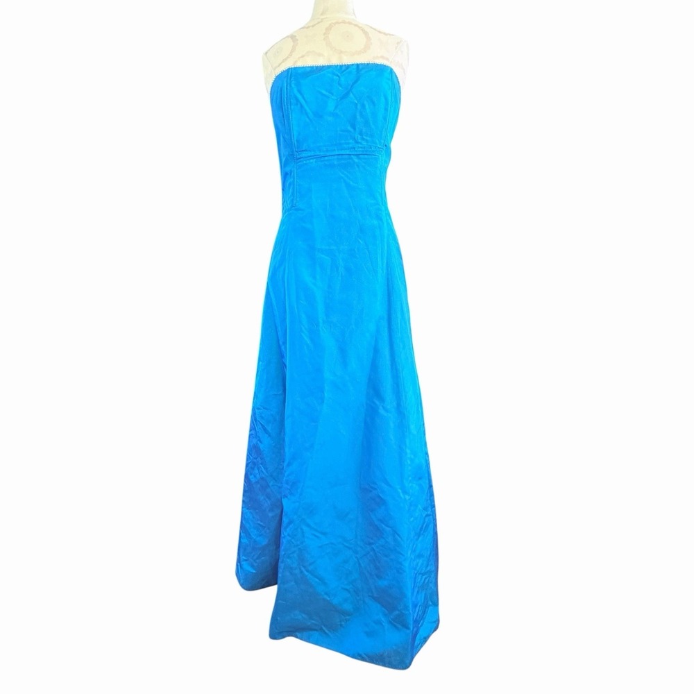 Vintage Gunne Sax Jessica McClintock 10 Strapless Shimmery Blue Satin Gown Dress
